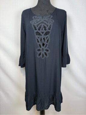 Roxy Gold Soul Coverup Sz Medium Black Crocheted Lace front Open Back w/tie